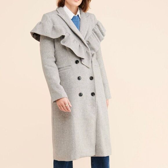 English Factory Ruffle Shoulder Button Up Coat Grey Size Small Oversized NWOT - Picture 4 of 7